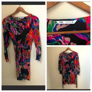 Zara floral wrap tie dress